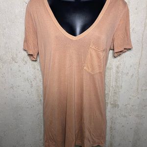 Tan Urban outfitters v neck t shirt.(pst)